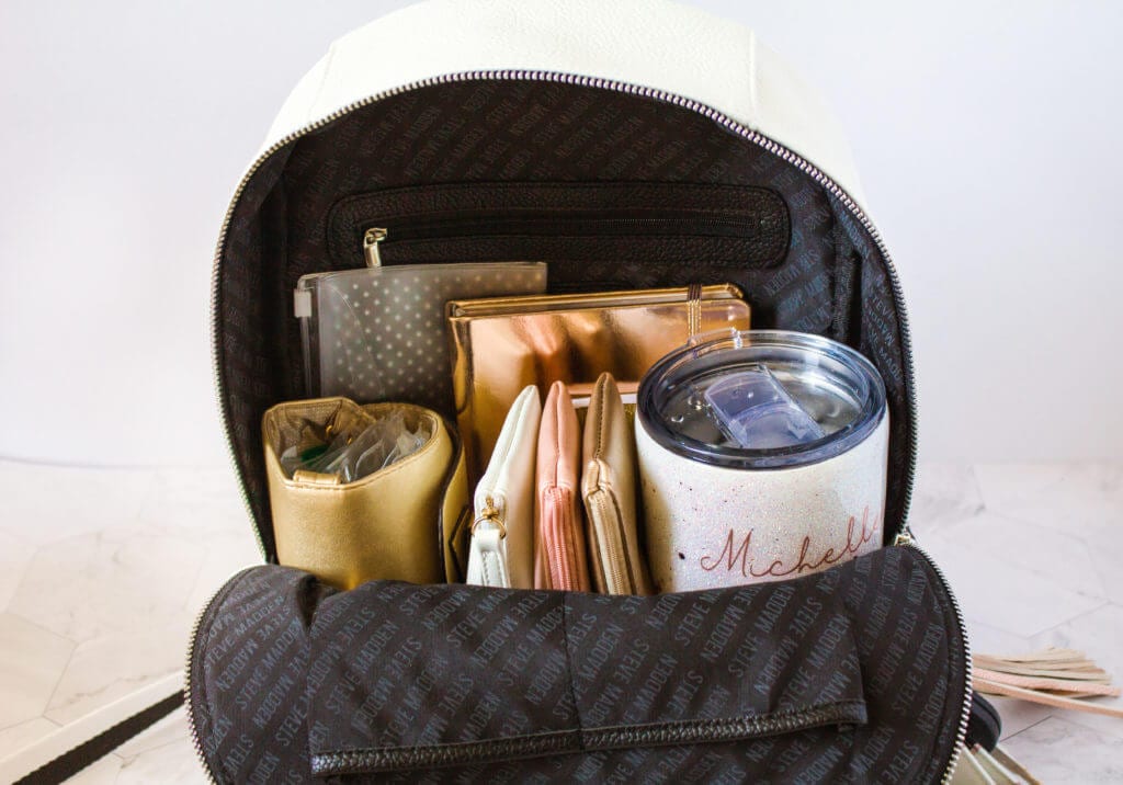 organized purse ideas in rose gold