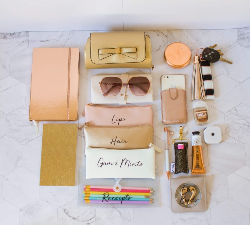 Rose-Gold and Gold Purse Organization Ideas