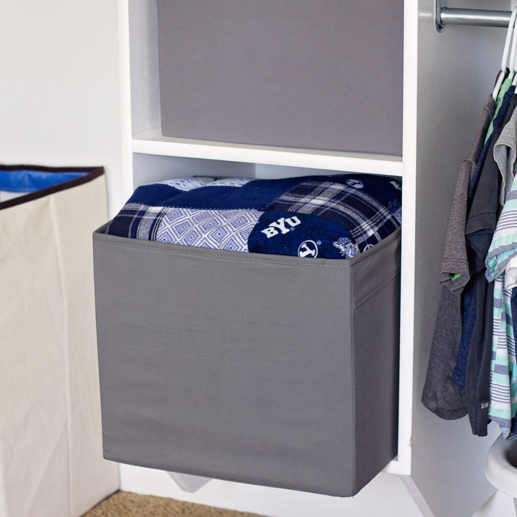 closet bins for blanket storage and organization