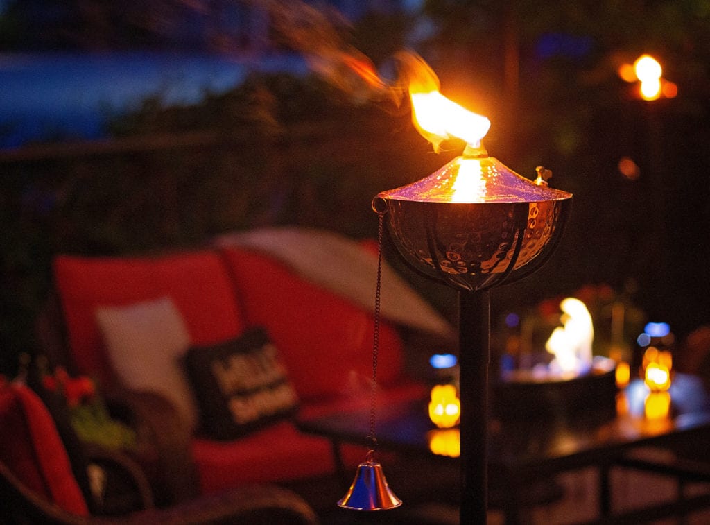 tiki torch on the back patio