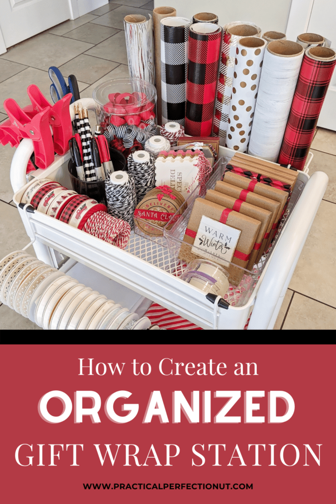 Gift Wrap Organizer Cart with Colorful DIY Drawer Labels  Gift wrap  organization, Organization cart, Gift bag organization