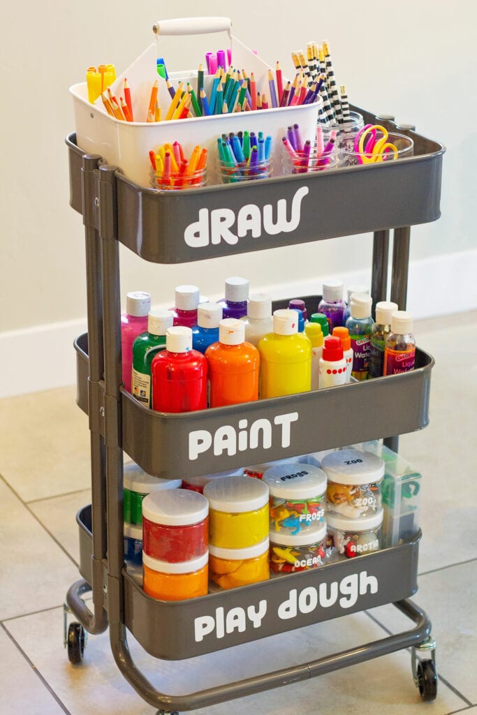 Kids Art Cart, Storage System, and Organization Tips  Kids room  organization, Kids craft storage, Kids art storage