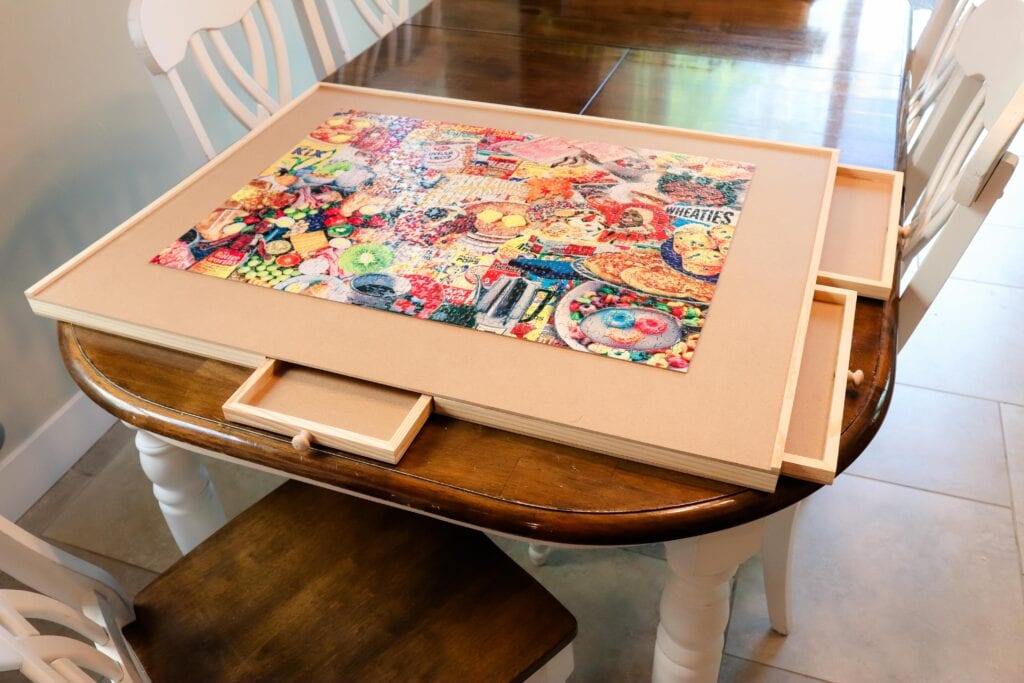 Jigsaw Puzzle Work Tray Board Storage Organizer with 4 Organizing Drawers  Wood