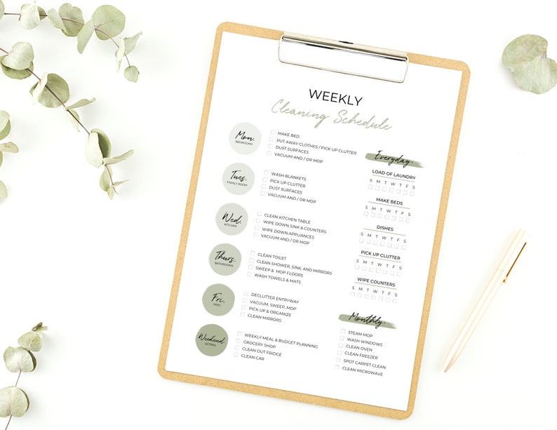 Editable Weekly Cleaning Printable   as a gift