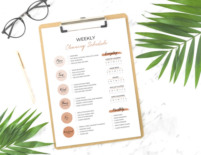 Editable Weekly Cleaning schedule printable