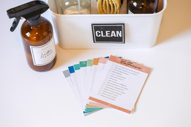 editable cleaning cards for a cleaning schedule and cleaning checklist