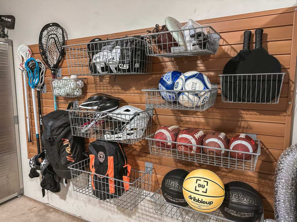 organize sports equipment in the garage