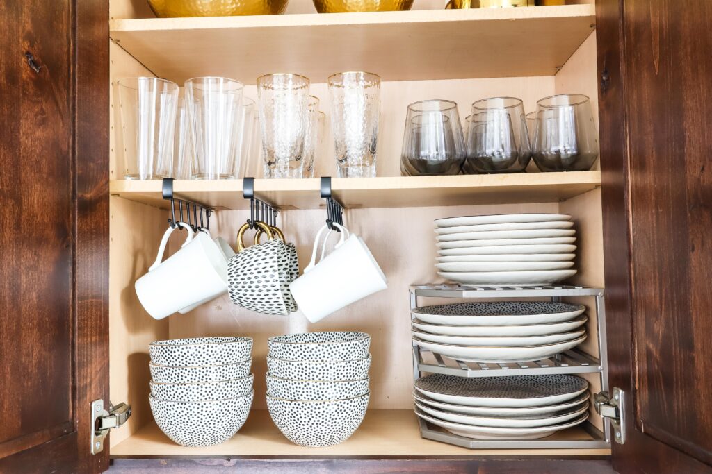 kitchen organization glasses or plates closer to sink