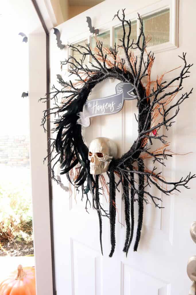 spooky skeleton halloween front door wreath