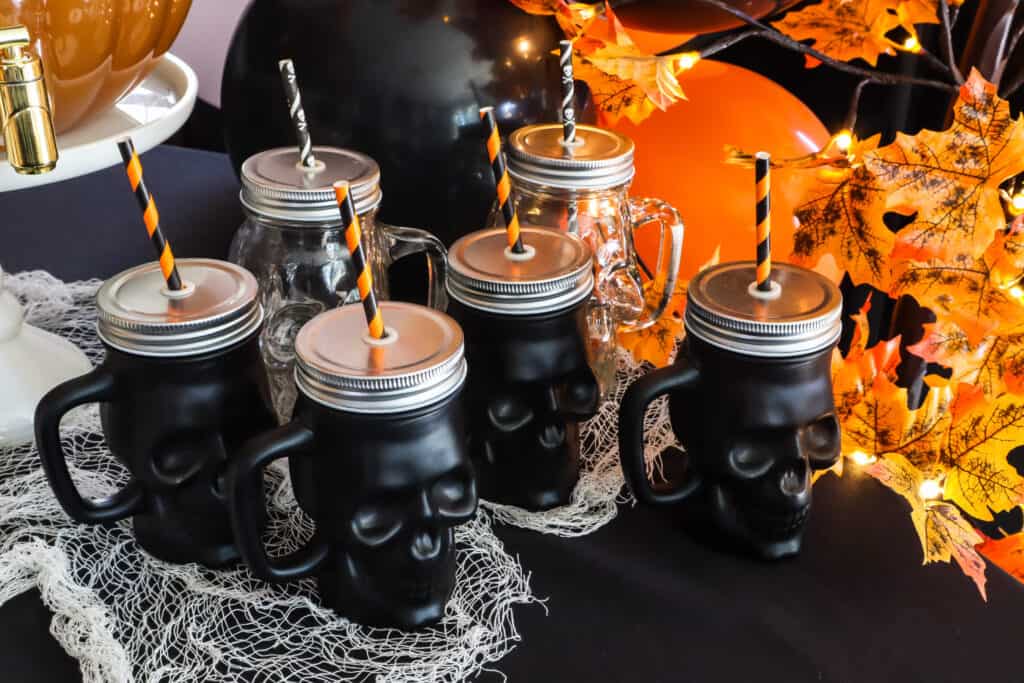 skeleton drink mugs for a halloween party