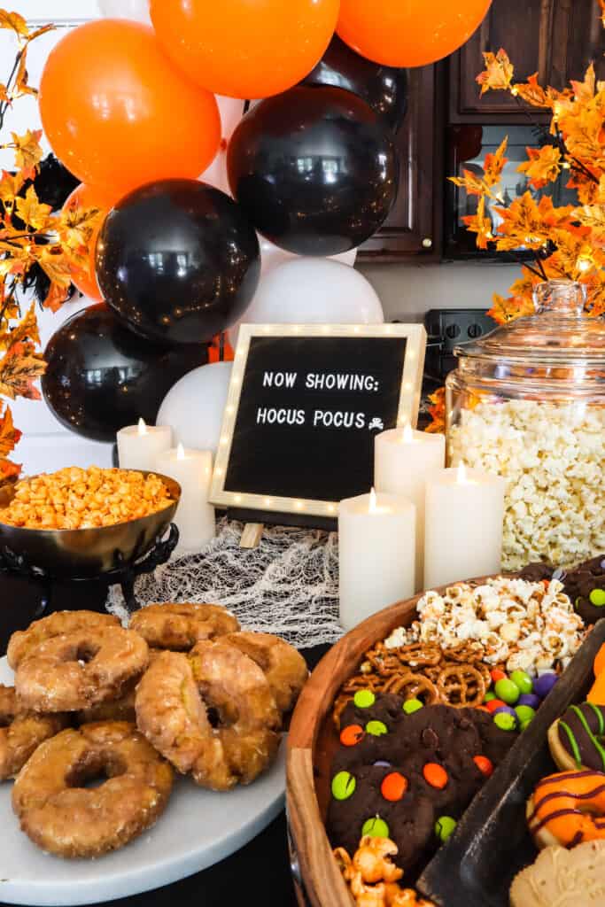 halloween movie party donuts and letterboard