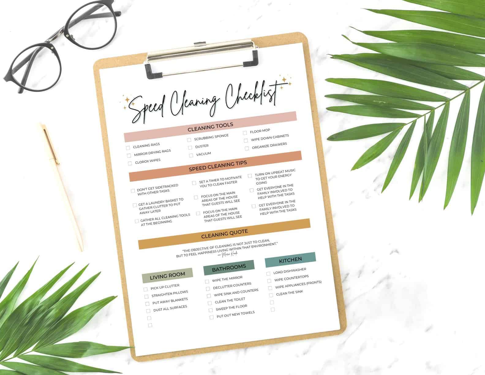 Speed Cleaning Checklist, Free Printable