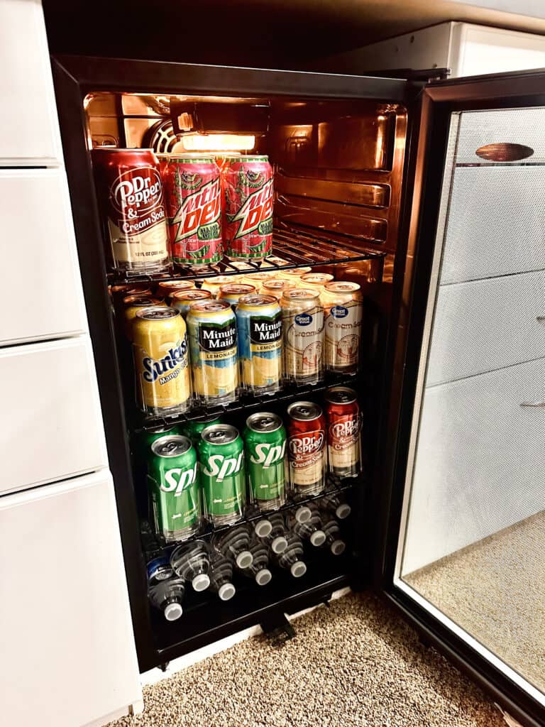 stocked mini fridge for a teen hangout room