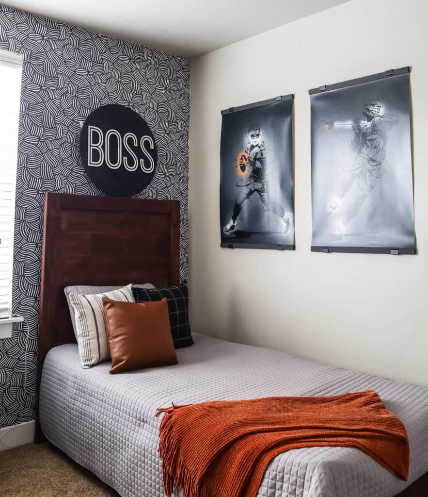football and lacrosse bedroom decor for a sports themed bedroom