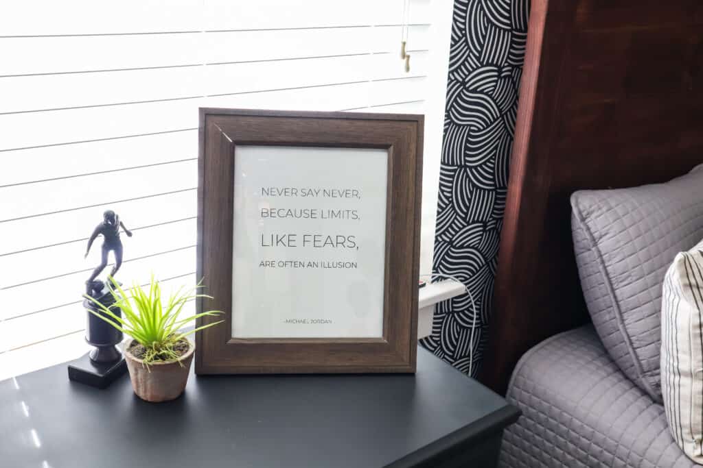 framed michael jordan motivational quote for sports themed bedroom