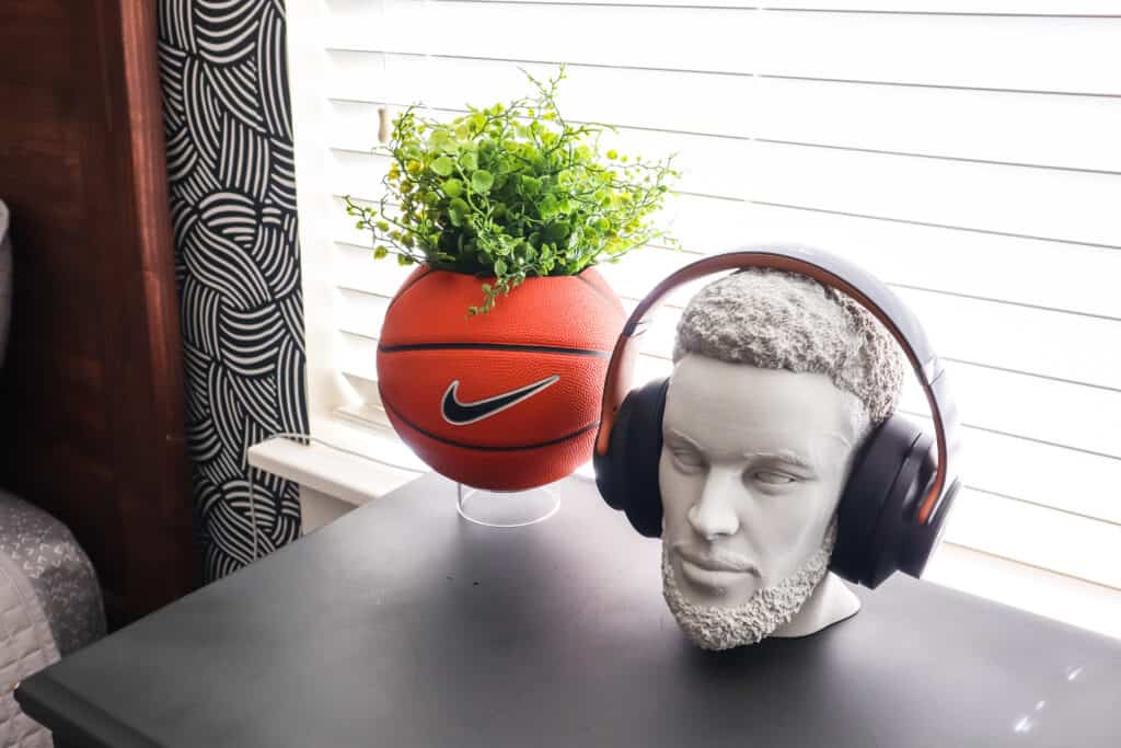 diy basketball planter and steph curry headphone stand bust