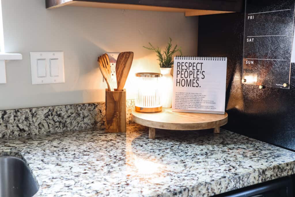 kitchen countertop vignette to keep things organized