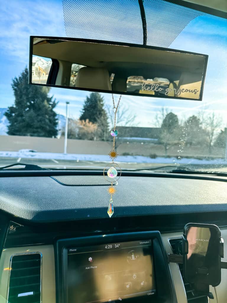 crystal prism rear view mirror decoration