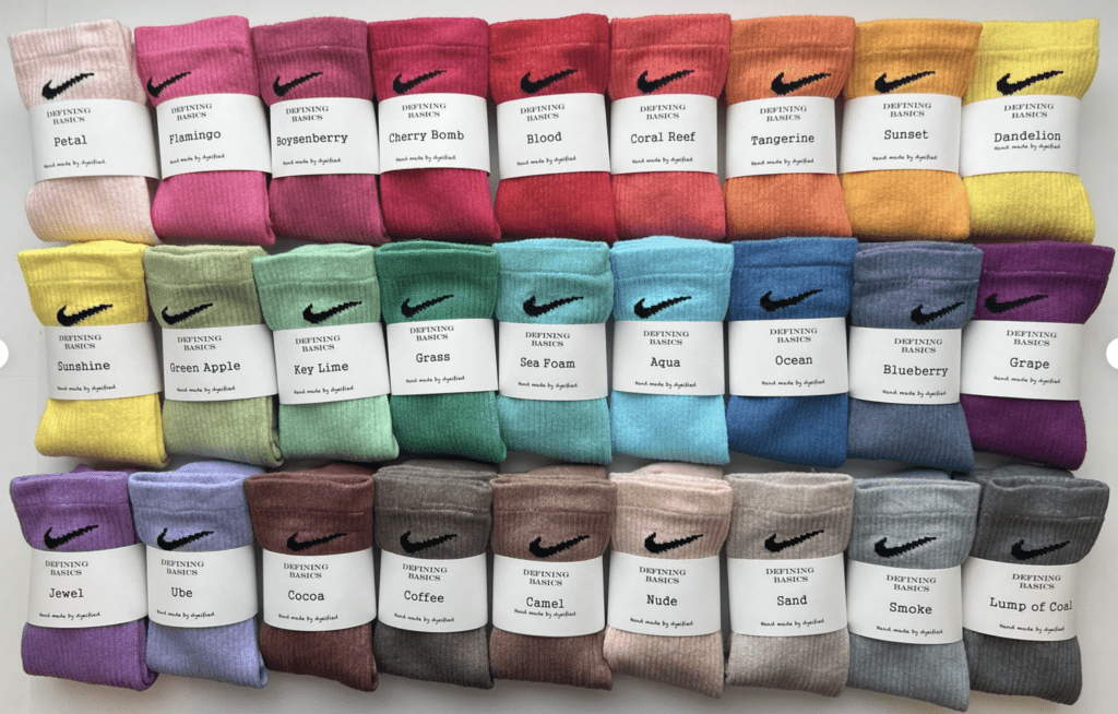 hand dyed nike dri-fit socks as a gift