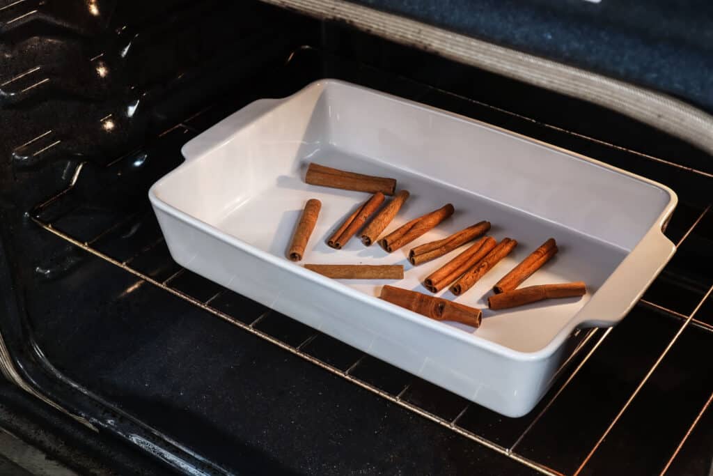 warm cinnamon sticks in the oven for a natural scent