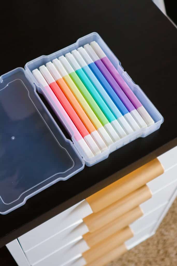 organize your office desk drawers with plastic photo containers