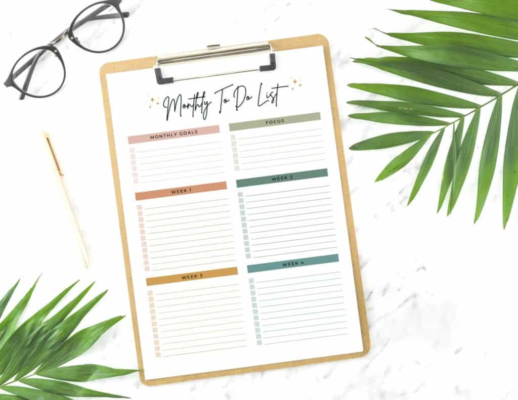 monthly to do list printable