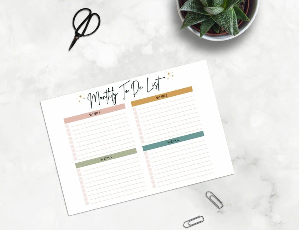 stay organized with a monthly list printable