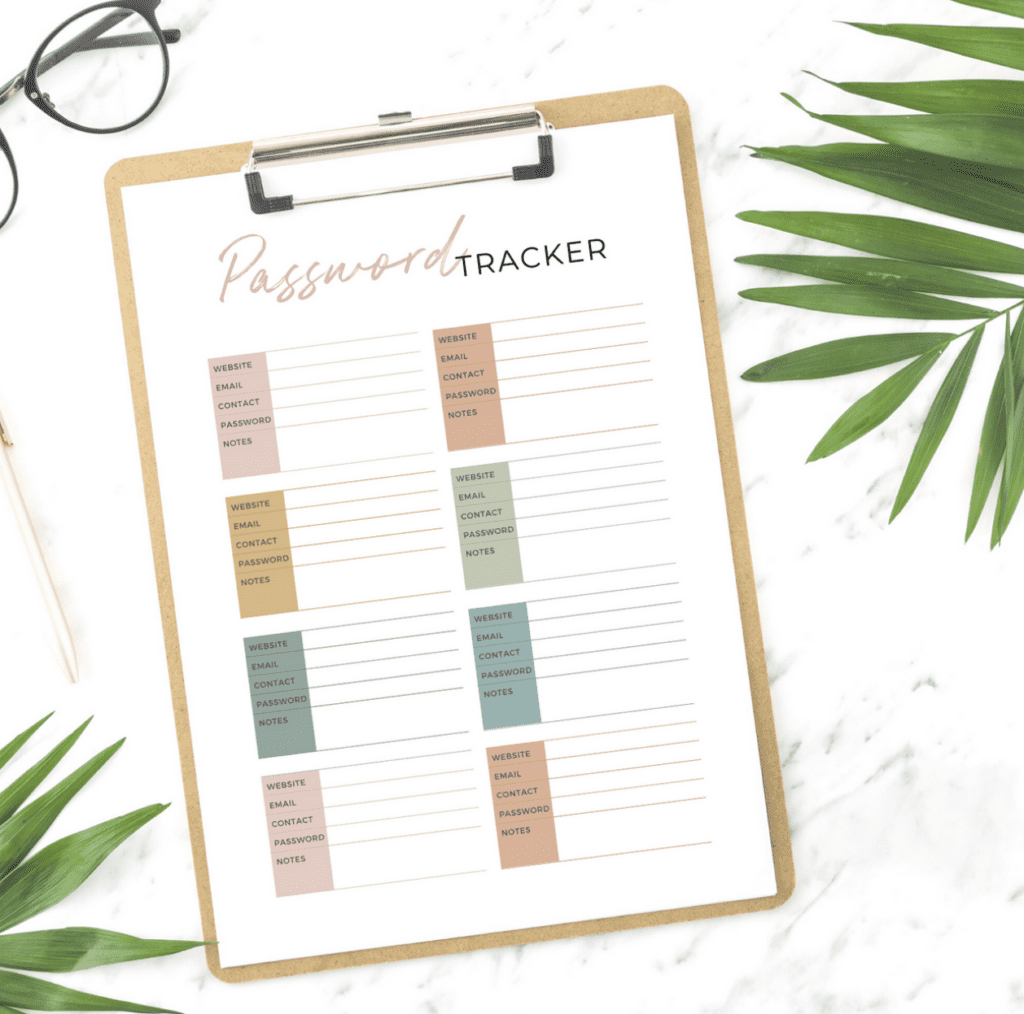 password tracker printable