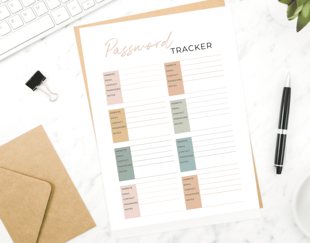 free printable password tracker