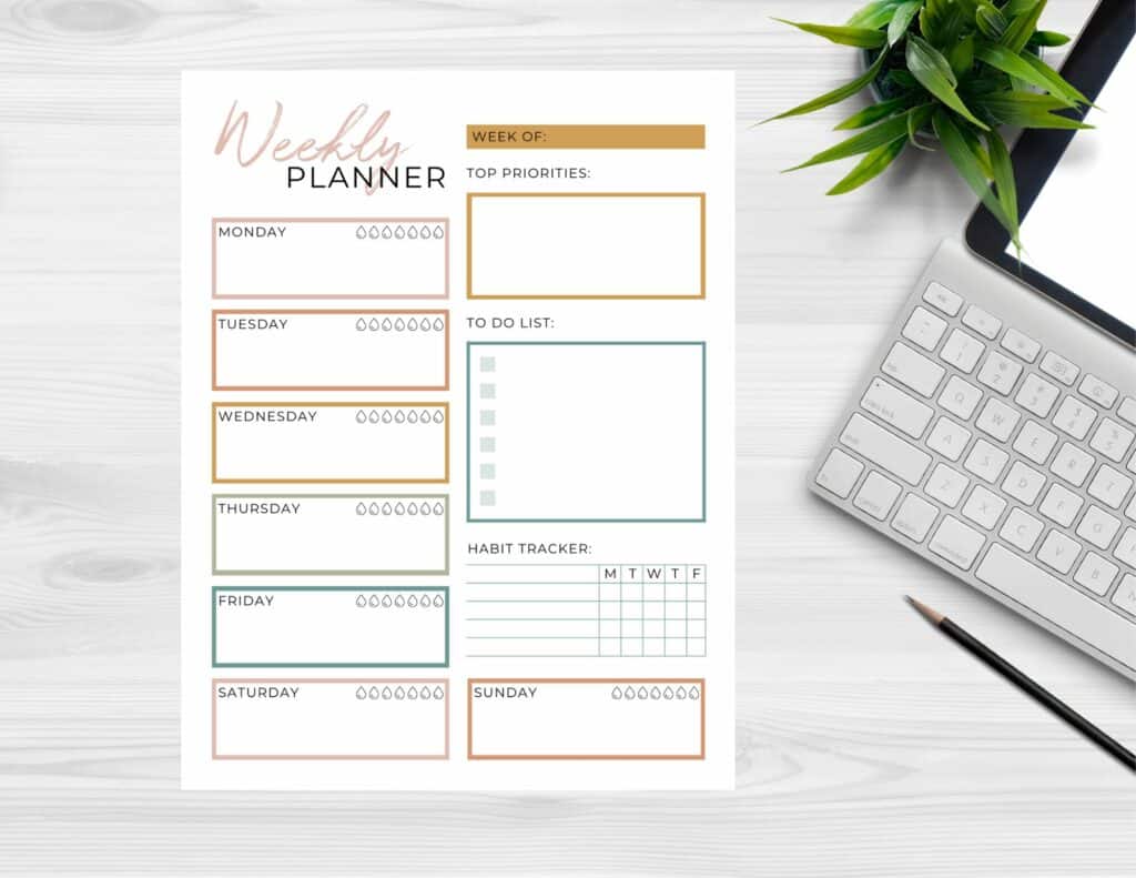 colorful printable weekly planner