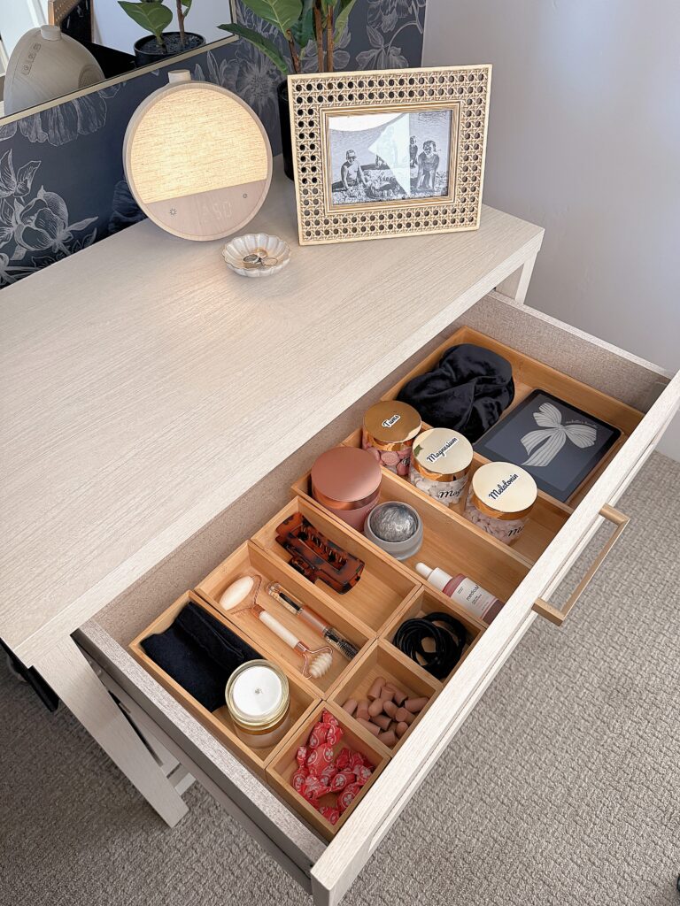 organized nightstand drawer